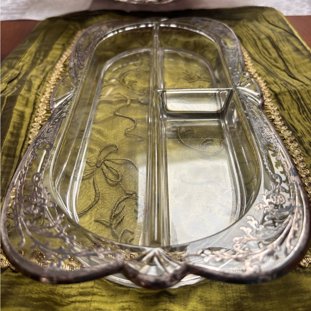 vintage glass divided relish or serving dish,